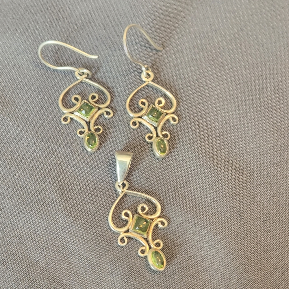Sterling Silver & Peridot Earrings and Pendant
